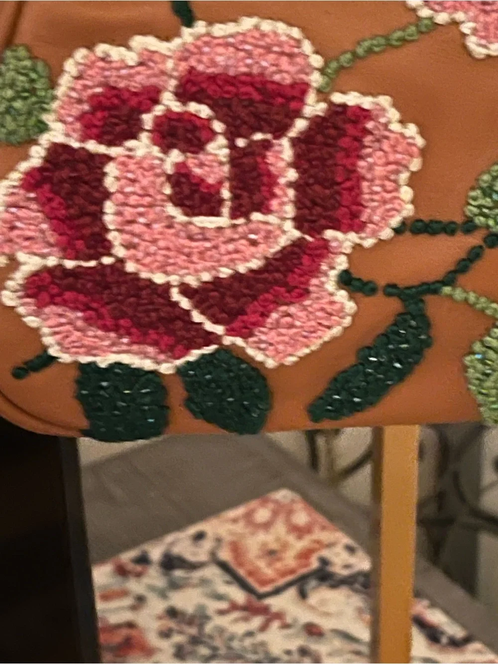 ISABELLA FIORE VINTAGE RARE leather Tan Beaded Rose Frame Bag